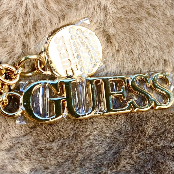 NWT GUESS Vanna Faux Fur (Clutch) – Luxe Gold-Tone Hardware Rhinestone Detail - Picture 9 of 11